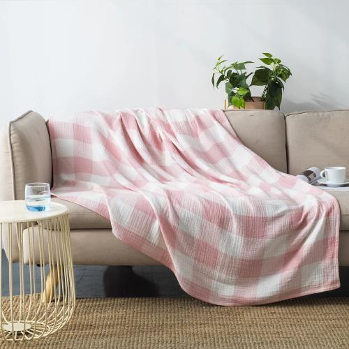 Wholelinens Cotton Muslin Throw Blanket, Pink - Wholelinens