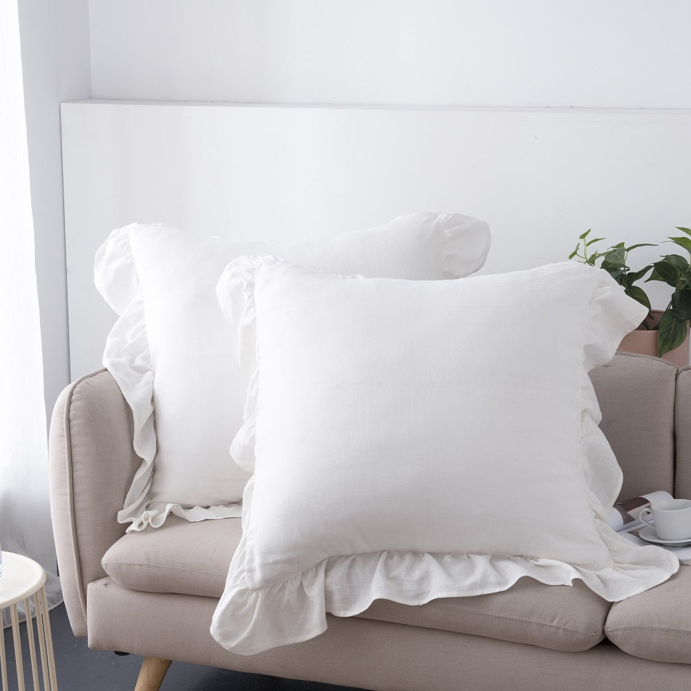 Wholelinens Washed  Linen Euro Pillow Shams-Ruffle Style - Wholelinens