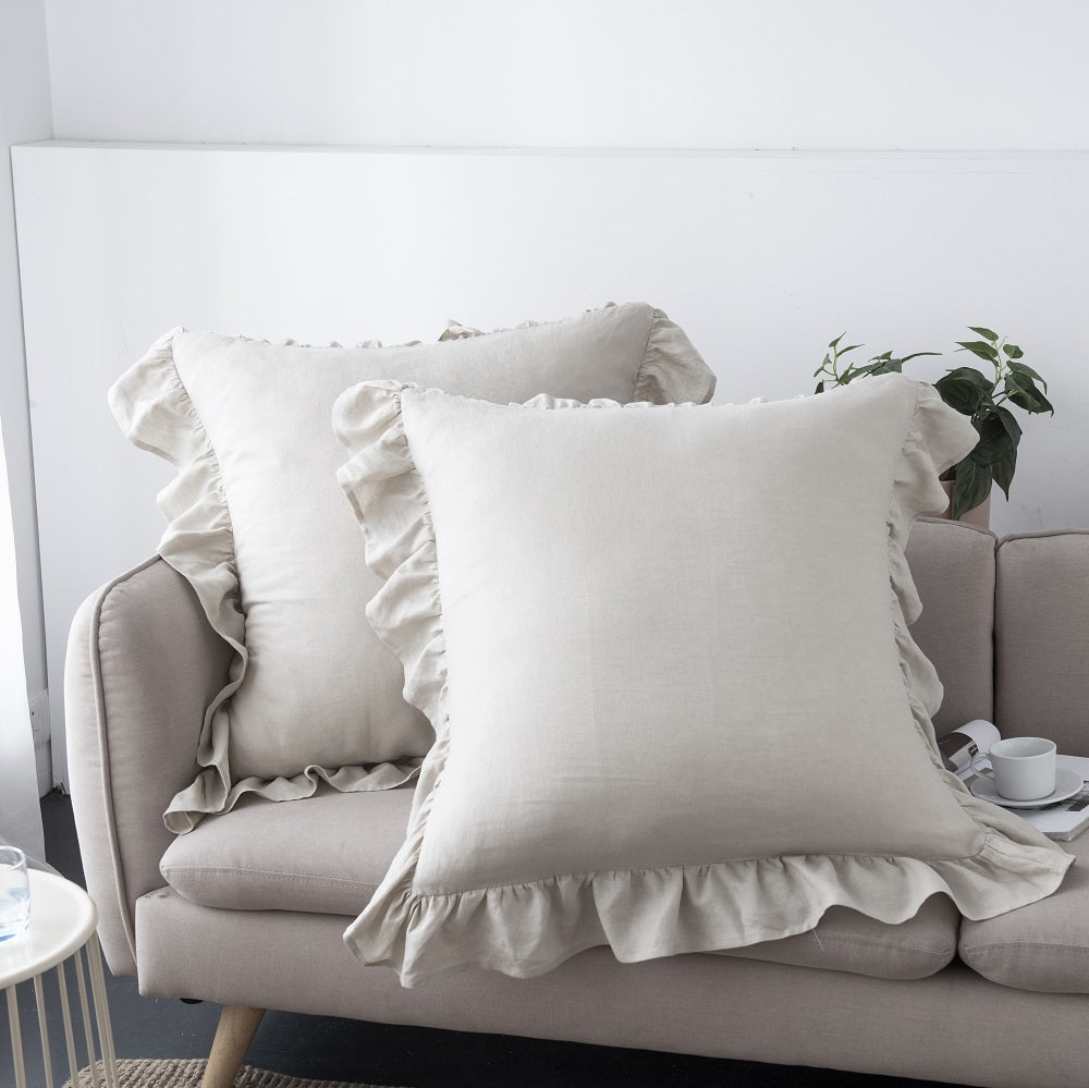 Wholelinens Washed  Linen Euro Pillow Shams-Ruffle Style - Wholelinens
