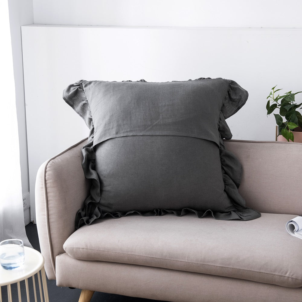 Wholelinens Washed  Linen Euro Pillow Shams-Ruffle Style - Wholelinens