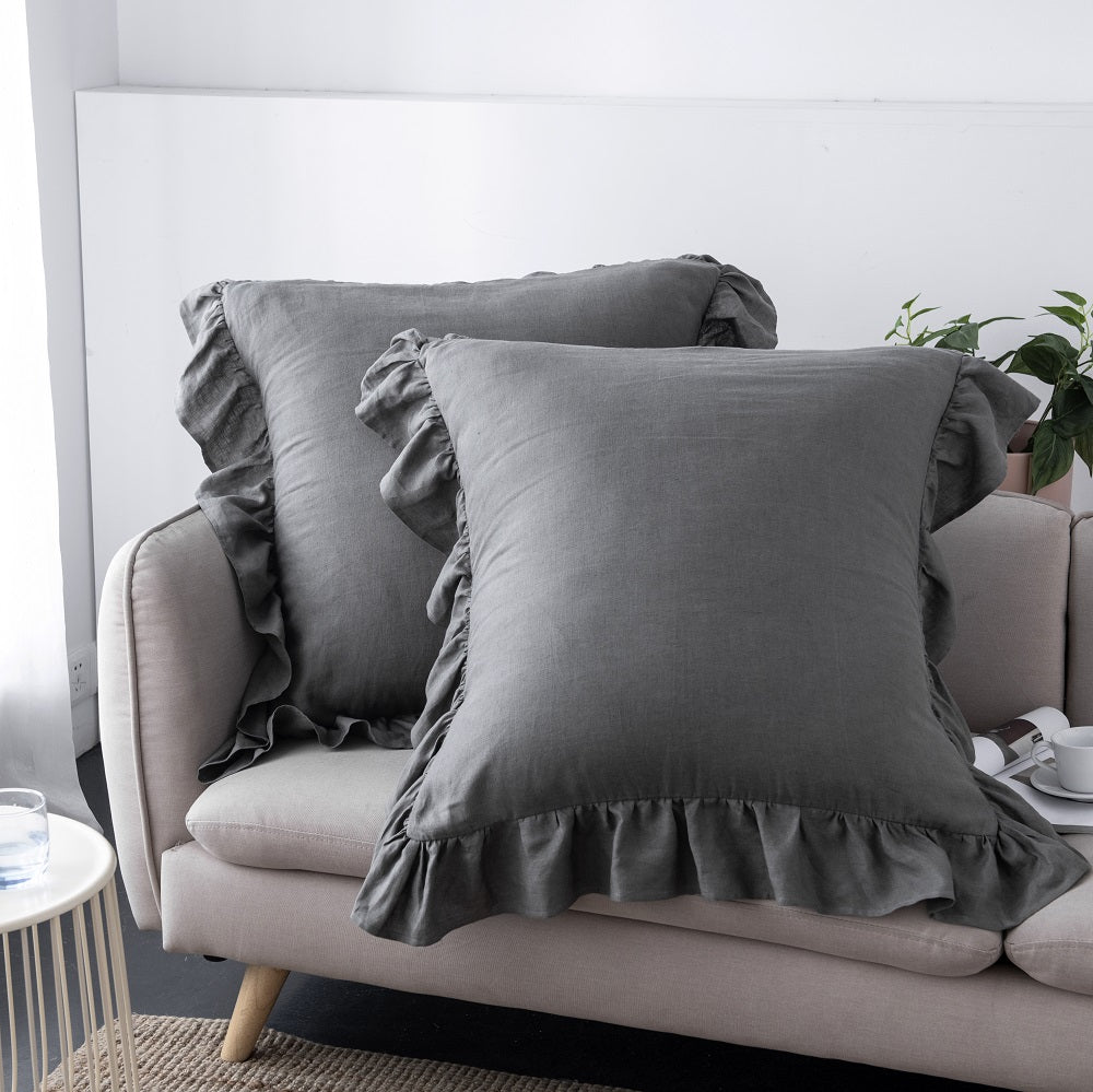 Wholelinens Washed  Linen Euro Pillow Shams-Ruffle Style - Wholelinens