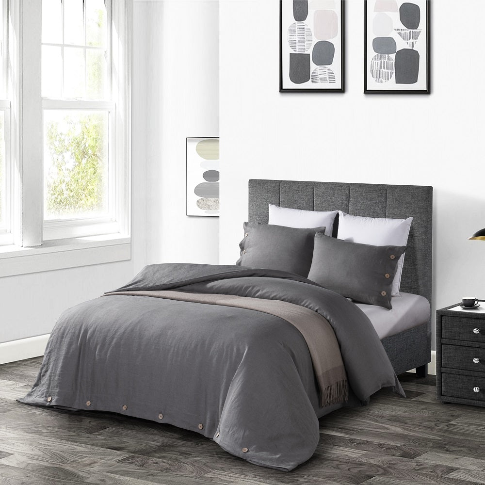 Wholelinens Linen Duvet Cover Set- Stone Washed, Coconut Shell Button Closure - Wholelinens