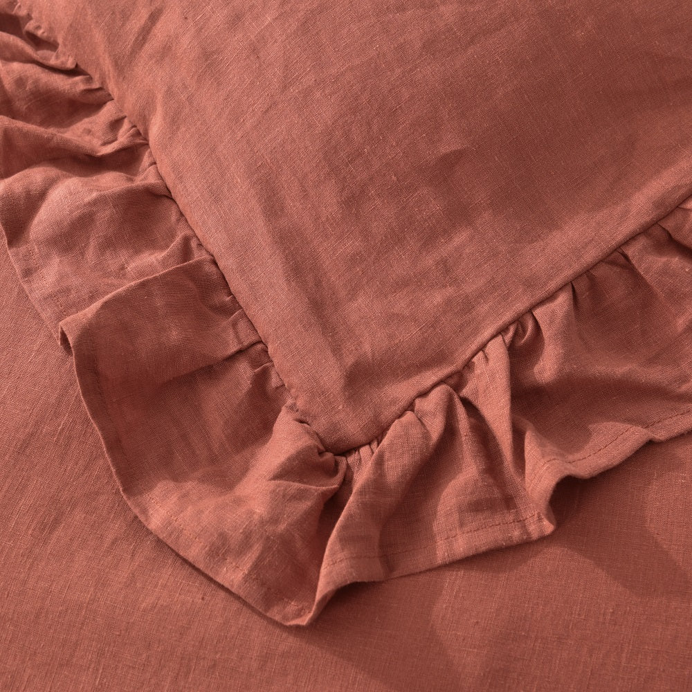 WHOLINENS Linen Blend Duvet Cover Set-Stone Washed Ruffled