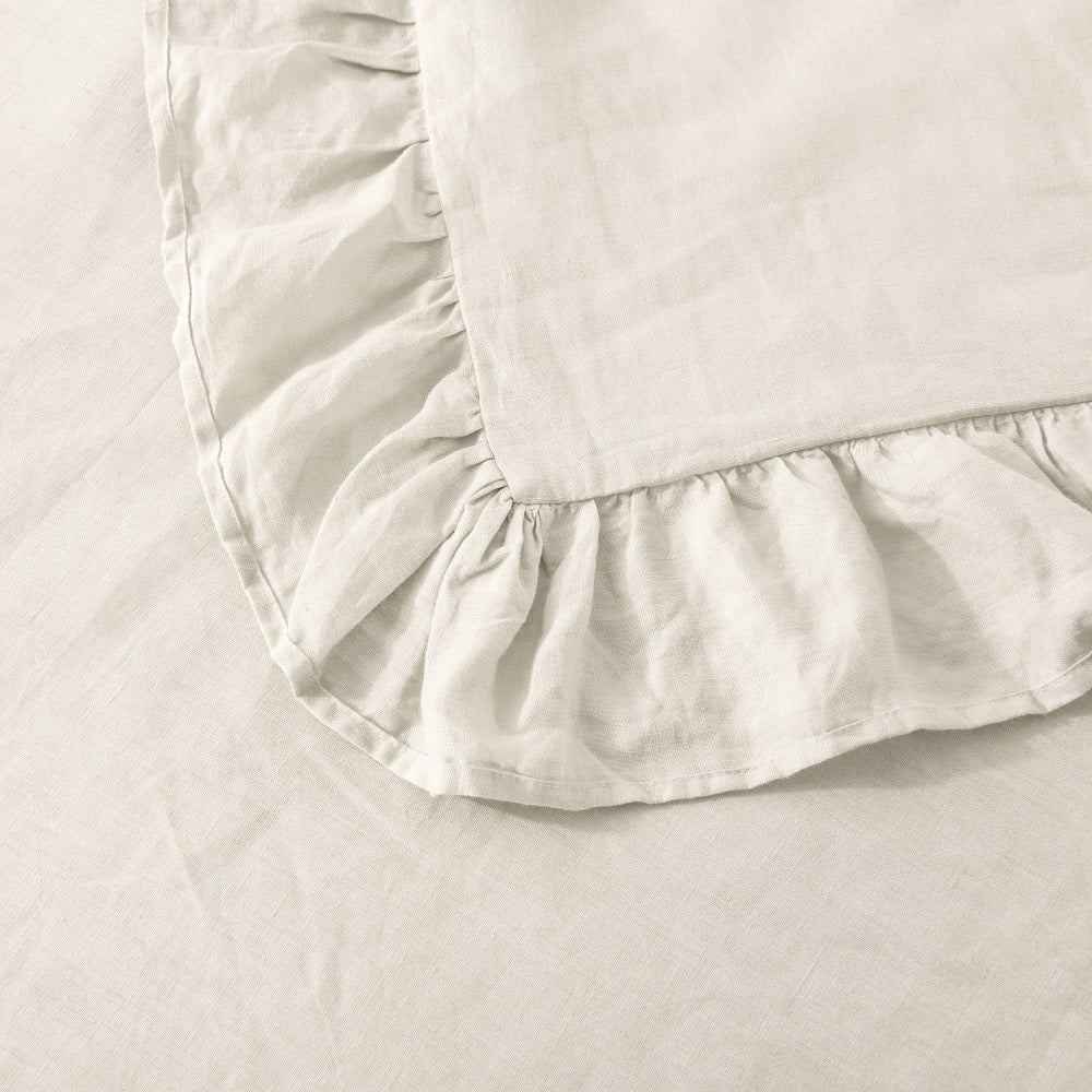 WHOLINENS Linen Duvet Cover Set-Stone Washed, Ruffled Edge