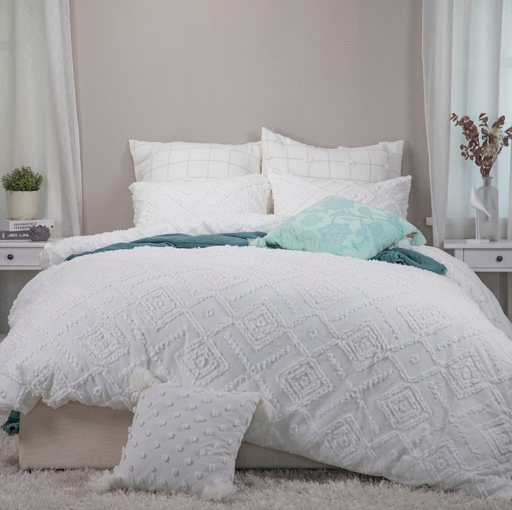 Cotton Duvet Cover Set, Geometric Clipped Jacquard