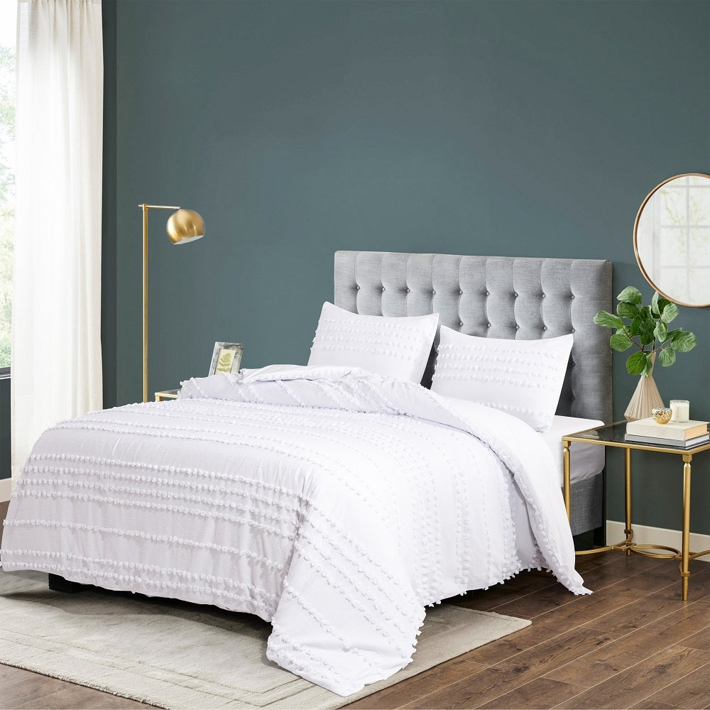 Wholelinens Dobby Clipped Dot Duvet Cover Set, White - Wholelinens