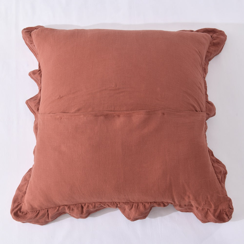 WHOLINENS Washed  Linen Euro Pillow Shams-Ruffle Style