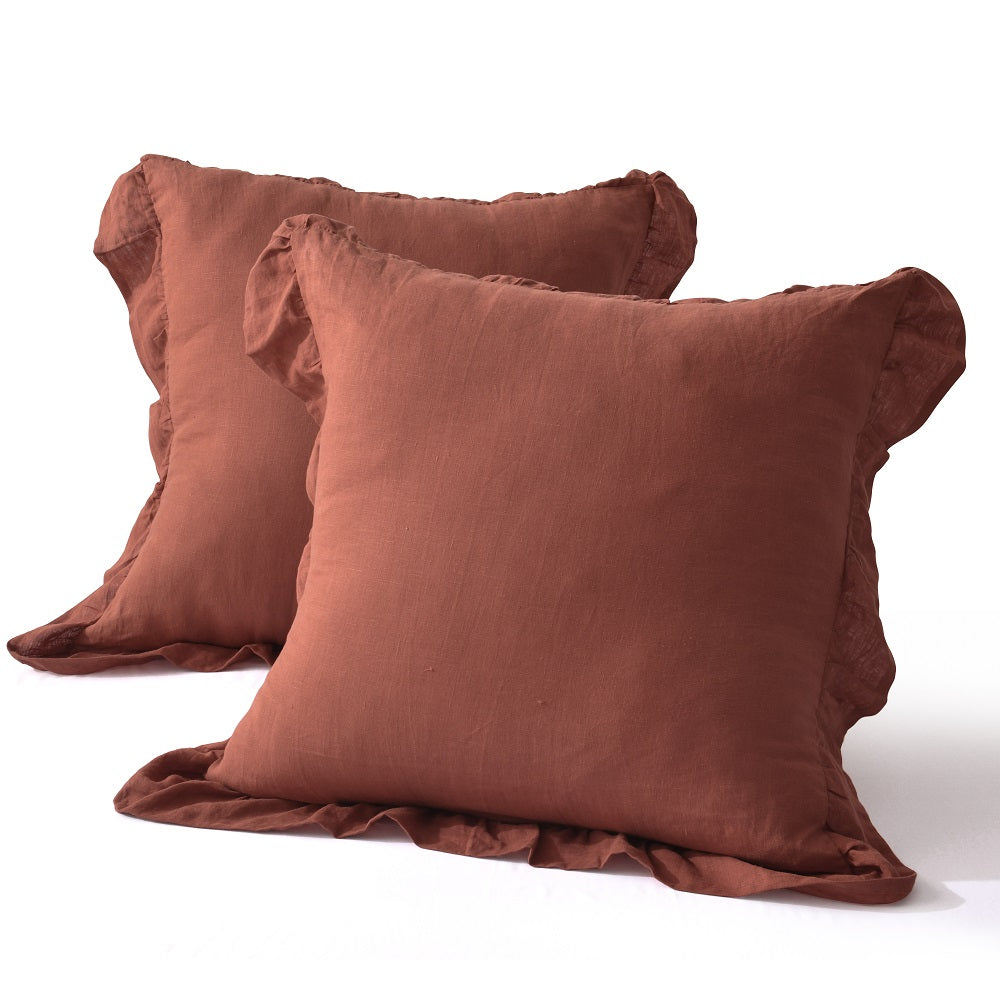WHOLINENS Washed  Linen Euro Pillow Shams-Ruffle Style