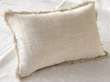 WHOLINENS Stone Washed Linen Pillow cover,1" Fringe trim, Natural