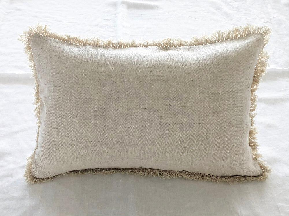 WHOLINENS Stone Washed Linen Pillow cover,1" Fringe trim, Natural