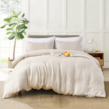 Linen Duvet Cover, Herringbone Knife Edge