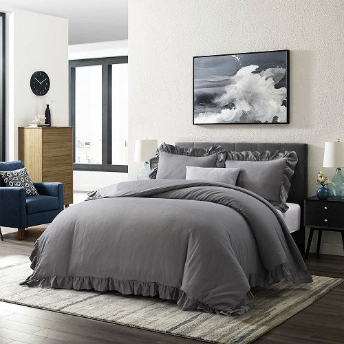 Wholelinens Linen Duvet Cover Set-Stone Washed, Ruffled Edge - Wholelinens