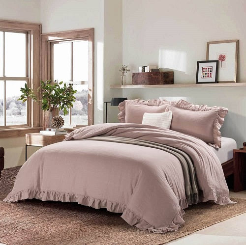 Wholelinens Linen Blend Duvet Cover Set-Stone Washed Ruffled - Wholelinens