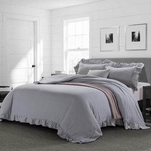 Wholelinens Linen Duvet Cover Set-Stone Washed, Ruffled Edge - Wholelinens