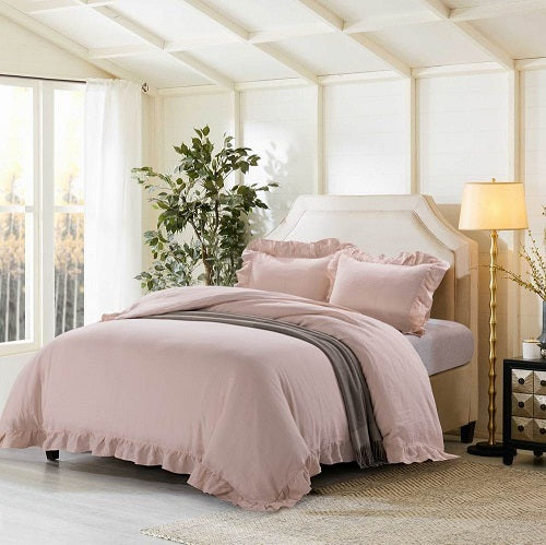 Wholelinens Linen Duvet Cover Set-Stone Washed, Ruffled Edge - Wholelinens