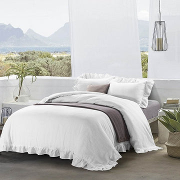 Wholelinens Linen Duvet Cover Set-Stone Washed, Ruffled Edge - Wholelinens