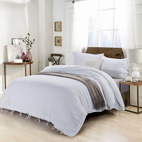 Wholelinens Linen Duvet Cover Set-Stone Washed Bow Ties - Wholelinens