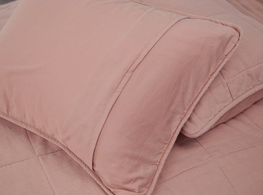 Linen Blend Box Stitch Quilt & Pillow Shams, Lofty Linen Coverlet Set