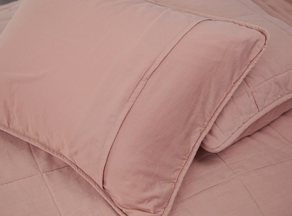 WHOLINENS Linen Blend Quilt & Pillow Shams, Stone Washed Lofty French Linen Quilt Queen/King-Blush