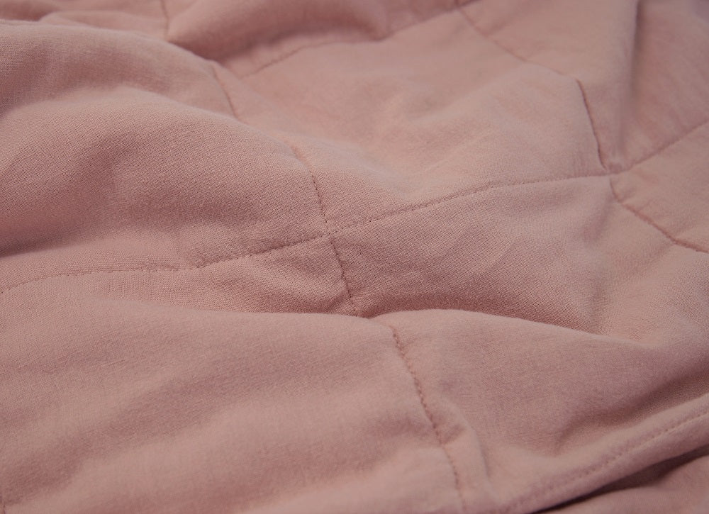 WHOLINENS Linen Blend Quilt & Pillow Shams, Stone Washed Lofty French Linen Quilt Queen/King-Blush
