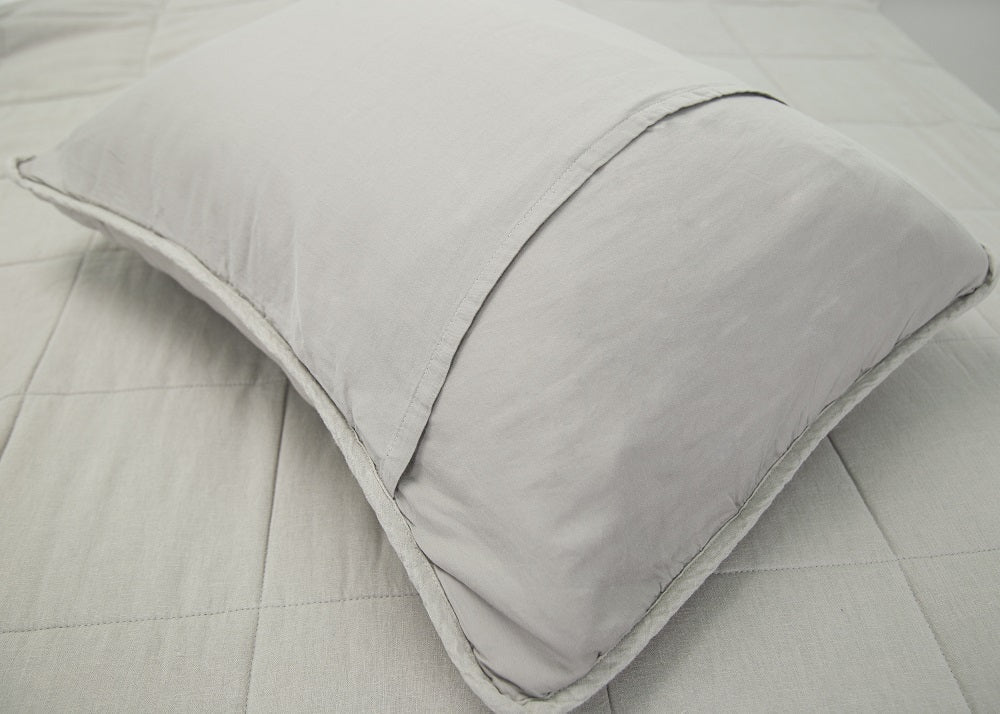 WHOLINENS Linen Blend Quilt & Pillow Shams, Stone Washed Lofty French Linen Quilt Queen/King-Grey