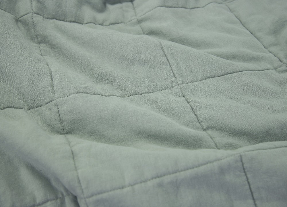 WHOLINENS Linen Blend Quilt & Pillow Shams, Stone Washed Lofty French Linen Quilt Queen/King-Sage