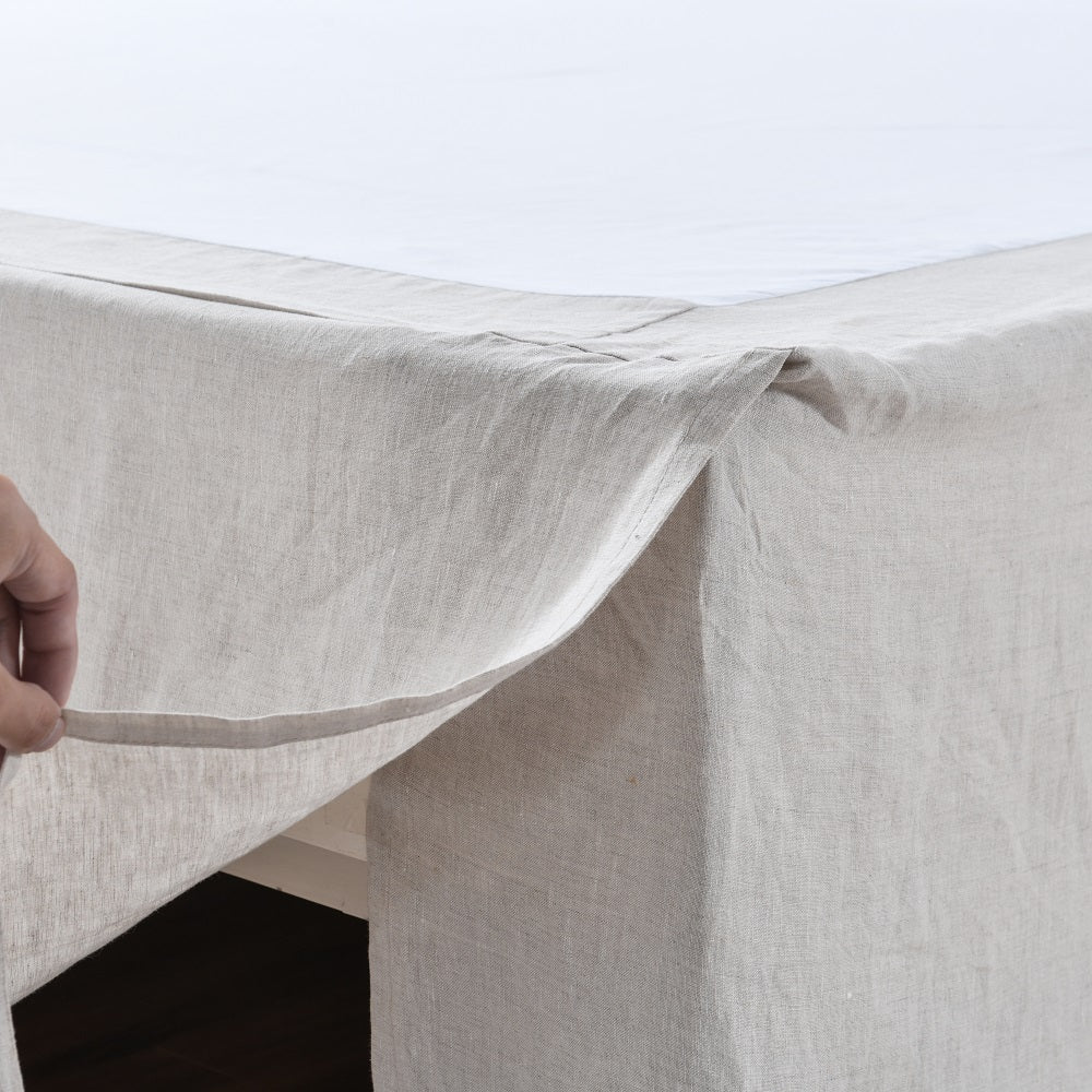 WHOLINENS Linen Bed Skirt-Washed Box Pleat-Natural