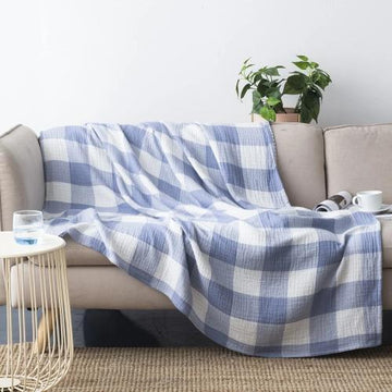 Cotton Muslin Throw Blanket, Blue