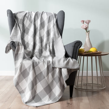 Cotton Muslin Throw Blanket, Grey